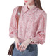 2023 autumn new Korean style French crumpled silk shirt female graffiti loose all-match floral lantern sleeve shirt