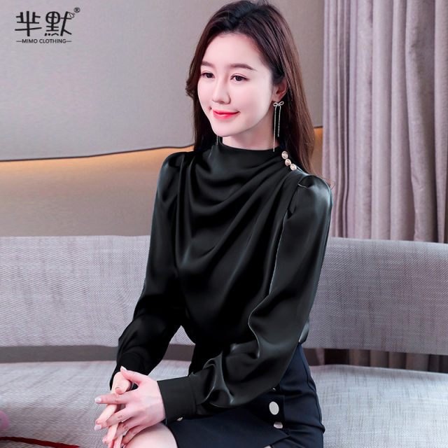 Acetate satin shirt women's long-sleeved 2022 new autumn and winter high-end foreign style small shirt feminine light cooked silk top