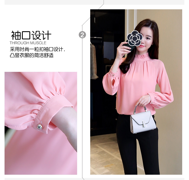 Mùa xuân 2018 mới của phụ nữ Hàn Quốc hoang dã áo voan lỏng nữ cổ dài tay áo cổ áo tay áo sơ mi áo dài voan