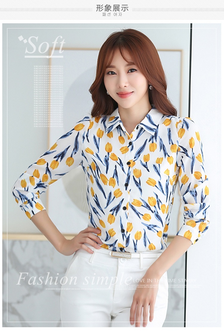 Áo sơ mi dài tay Quần áo nữ mùa thu Thủy triều phiên bản Hàn Quốc là áo mỏng chuyên nghiệp mặc áo sơ mi nữ voan hoa các mẫu áo sơ mi