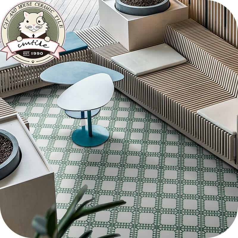 Ins ancient green art flower brick kitchen bathroom wall non-slip floor brick property dressing room impotence tile 200