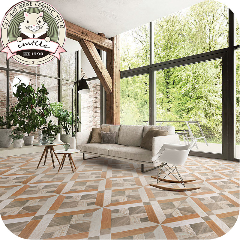 Modern simple imitation solid wood grain floor tiles Living room bedroom study tiles non-slip antique brick floor tiles 600*600