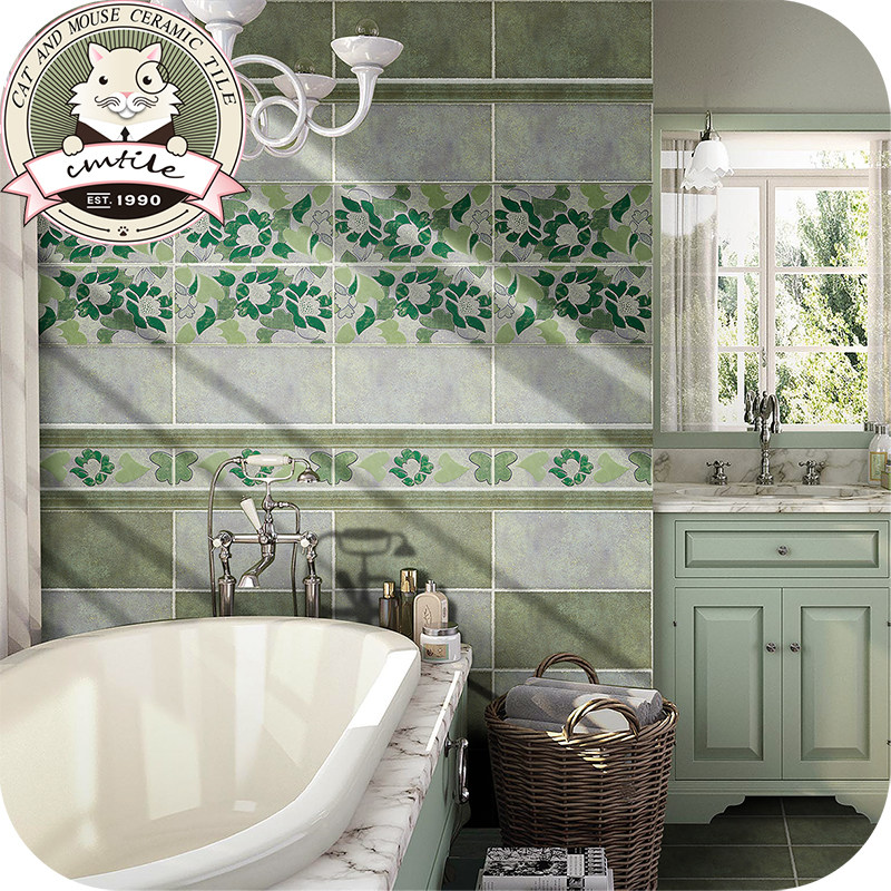 Nordic antique floor tiles Background wall Brick Kitchen Toilet Makeup Room Tile Balcony Kitchen Flowers Brick 200 x 400