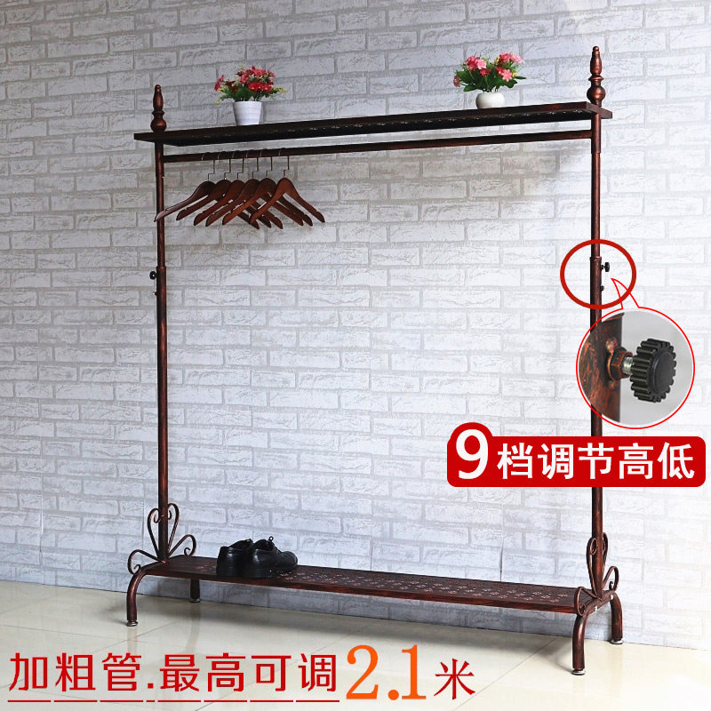 Vintage Wrought iron clothing store display stand Floor hanger Height lifting telescopic rack island rack shelf display rack