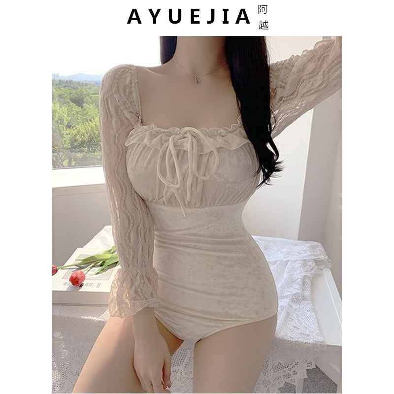 One-piece swimsuit women soaking in hot springs to cover the belly to be thin and conservative to cover the meat 2021 new Korean ins small chest swimwear