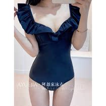 Swimsuit Womens New Exploits Fashion V Collar Lotus Leaf Side Sexy Sleeveless High Waist Display Slim Cover Belly Spa Swimming Dress
