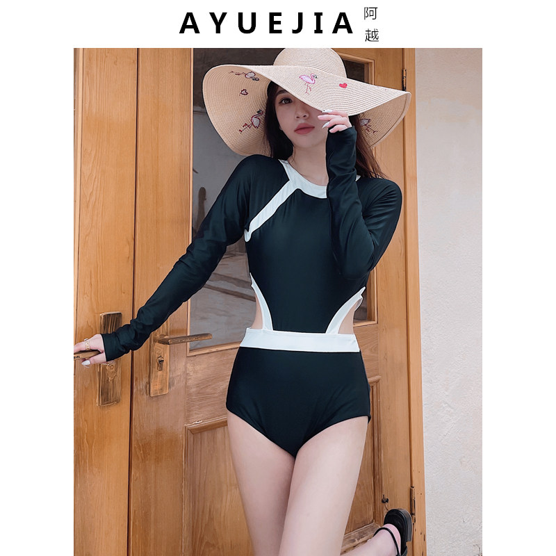 South Korea Ins swimsuit women's conservative Libra with slim breasts 2021 new Long sleeves Student Bubbles Spa Swimsuit