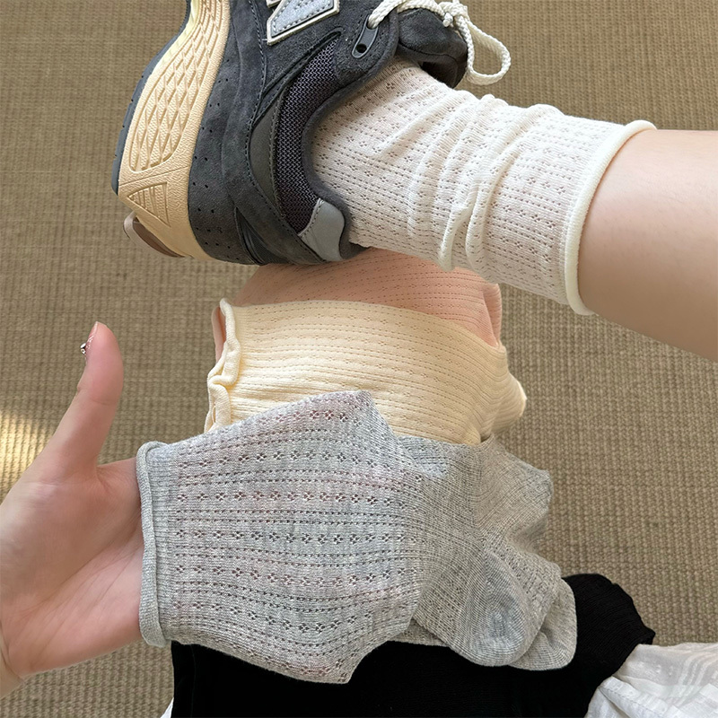 Miu Ballet-Style Cool Mesh Slouch Socks for Women, Pure Cotton Mid-Calf Socks, Thin Spring/Summer Socks ins Long Socks Miu Ballet-Style Cool Mesh Slouch Socks for Women, Pure Cotton Mid-Calf Socks, Thin Spring/Summer Socks ins Long Socks