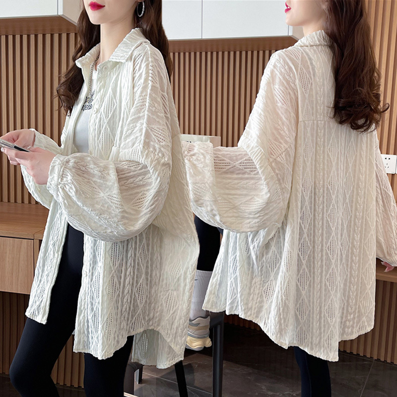 Plus-Size Women's Fashion Design Hollow-Out Shirt, New Summer Korean Style Loose Versatile Sun-Protective Thin Jacket
