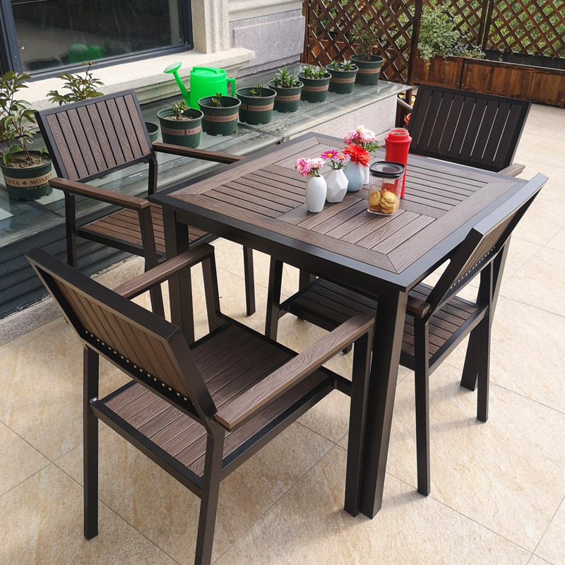 Outdoor Table And Chairs Embalming Plastic Wood Patio Courtyard Combined Garden Open-air Villa Yard Balcony Casual Coffee Dining Room Outside