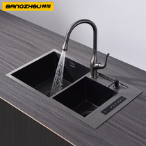 Gun ash stainless steel handmade sink double slot intelligent purification fruit and vegetable disinfection kitchen induction faucet dishwashing basin double basin
