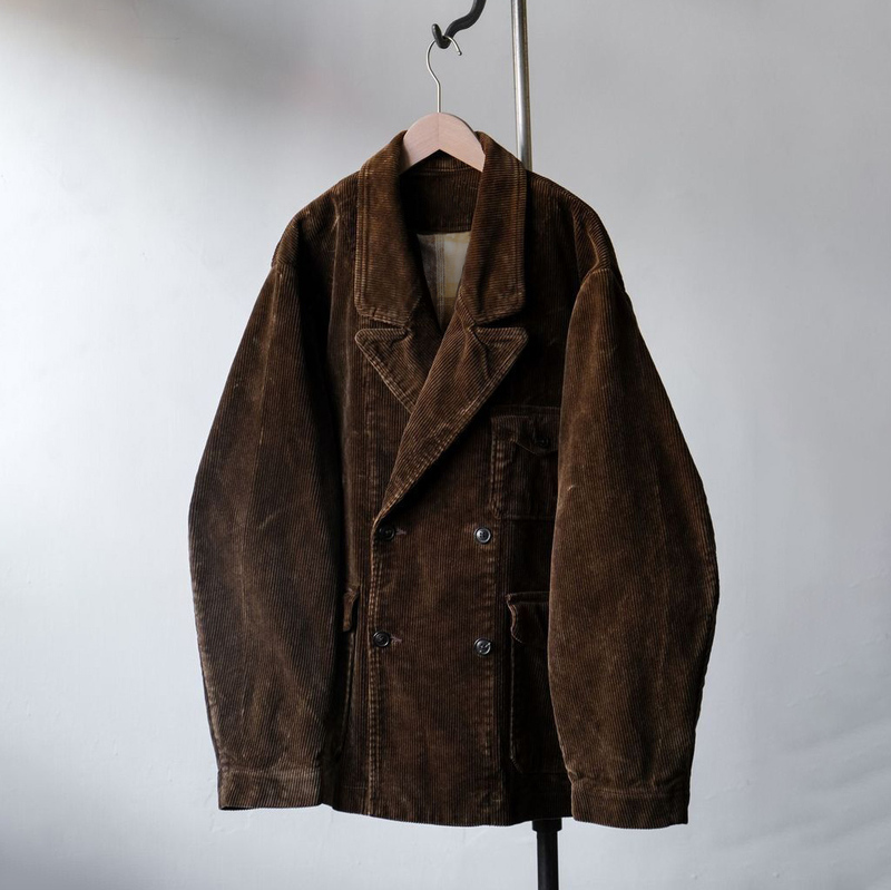 Peacoat Navy Jacket Heavy Corduroy Double-Breasted American Retro Autumn New Loose Jacket Top