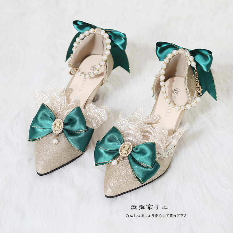 Lolita Shoes Elegant Pointed Toe Stiletto Satin High Heels Versatile Oil Painting Pattern Forest Ball Lolita Shoes Elegant Pointed Toe Stiletto Satin High Heels Versatile Oil Painting Pattern Forest Ball