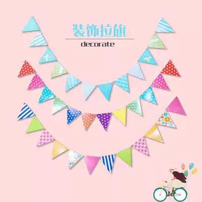 Children's birthday year-old baby 100 days decoration Cartoon triangle pull flag canvas strip party Full moon gathering banquet