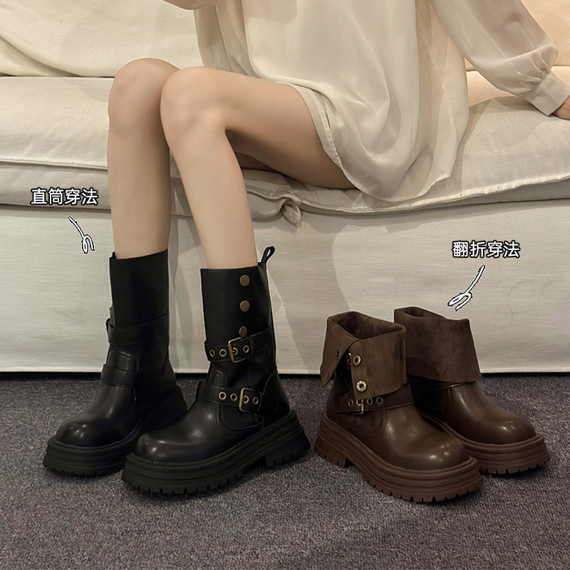 Женские ботинки Martin в британском стиле; новинка 2025 года; осенняя женская обувь в стиле ретро; коричневые ботинки Maillard; черные полусапожки на толстой подошве