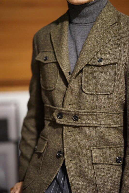 Autumn and Winter Youth Houndstooth Hunting-Style Vintage British Tweed Wool Slim-Fit Hunting Jacket for Men