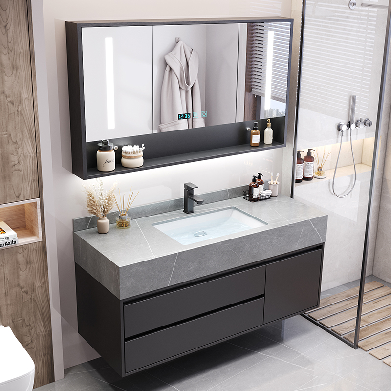Modern Light Lavish Rockboard Intelligent Bath Cabinet Combined Hand Wash Washbasin Bench Cabinet Hung Wall Style Dressing Room Minimalist Suit