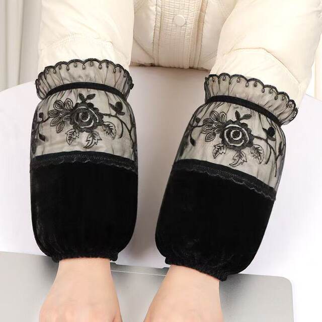 New short gold velvet sleeves women's autumn and winter down jacket cotton sleeves anti-fouling and stain-resistant lace sleeves Korean version