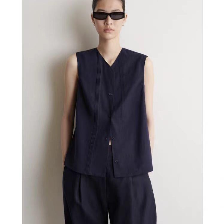 Cs Women's Clothing Casual Fit Sleeveless Shirt Navy Blue 2026 Summer New Arrival 1334578001