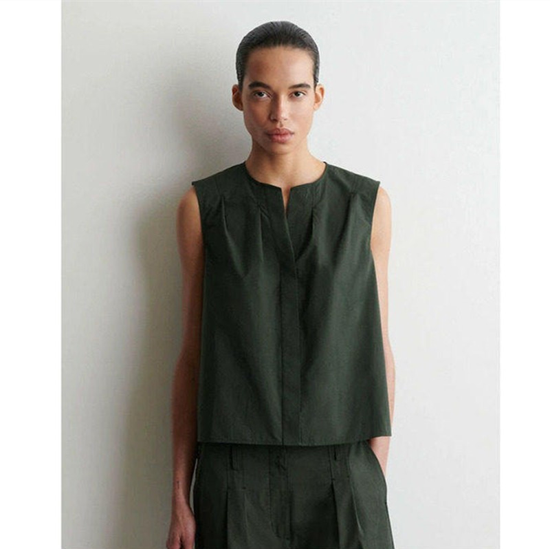 Cs Women's Clothing Standard Fit Pleated Sleeveless Top Dark Green 2026 Summer New Arrival 1334817002 Cs Women's Clothing Standard Fit Pleated Sleeveless Top Dark Green 2026 Summer New Arrival 1334817002