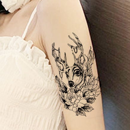 Moose tattoo stickers waterproof men and women lasting flower arm geisha dark ins wind leg arm realistic not permanent 1 year