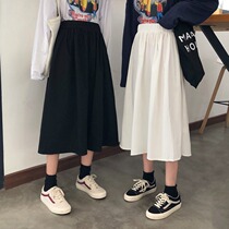 Spring 2021 students Korean version of Joker Umbrella Skirt High Waist Slim Medium Long Long a-character Cold Wind Half-body Dress Women Tide