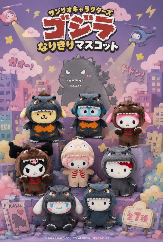 [in Stock] Genuine Sanrio Godzilla Collaboration Limited Edition Pendant Hello Kitty Ugly Fish Hanton