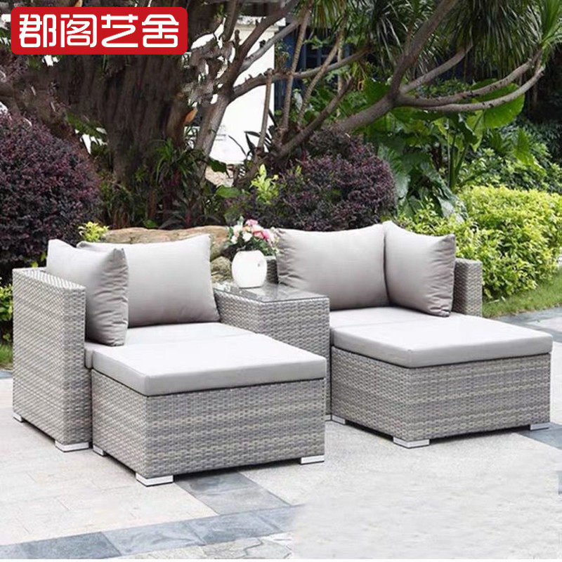 Nordic outdoor sofa courtyard leisure balcony combination hotel engineering rattan furniture custom sofa coffee table combination