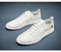Small white shoes mens 2022 spring mens soft leather casual shoes genuine leather 100 hitch bottom plate shoes Mens Korean version Trend shoes