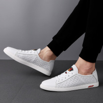 Mens shoes Summer breathable thin sheet Shoes Mesh Fabric Small White Shoes Men Genuine Leather Hollowed-out Casual Leather Shoes Man White Mesh Shoes