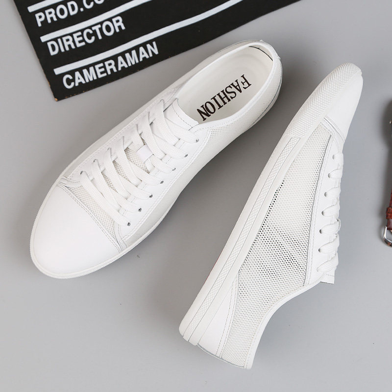 Men's shoes summer mesh panel shoes men's trend sports casual shoes men's leather Korean version all-match breathable white shoes deodorant
