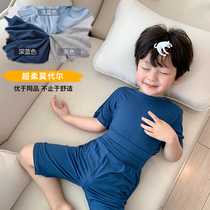 Qiqi Tong Cang Childrens Pajamas Summer Baby Home Clothes Thin Boys Two-Piece Modal Comfortable Short Sleeves