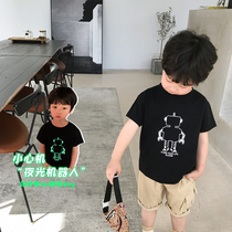 Qiqi Tong Cang Boys Short Sleeve Kids T-shirt 2020 Summer New Baby Luminous Top Korean Robot T-Shirt
