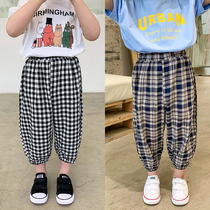 Qiqi Tong Tong Cang boys trousers baby anti mosquito pants thin children lattice pants 2021 New Korean ankle-length pants