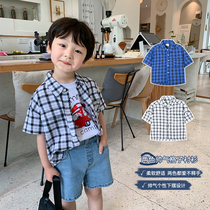 Qiqi Tong Cang baby shirt boy short sleeve child plaid shirt 2020 new children Korean summer tide boy