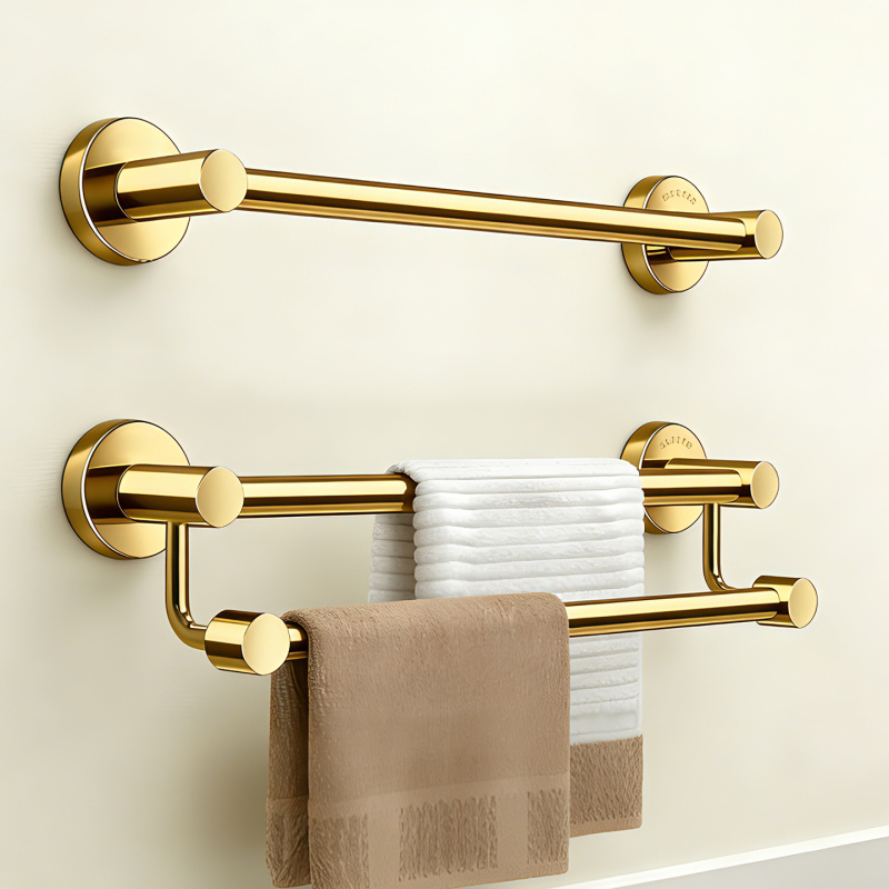 Gold High-End Bathroom Towel Rack, Bathroom Storage Rack, Single Rod Premium Towel Bar, No Drilling Required Gold High-End Bathroom Towel Rack, Bathroom Storage Rack, Single Rod Premium Towel Bar, No Drilling Required