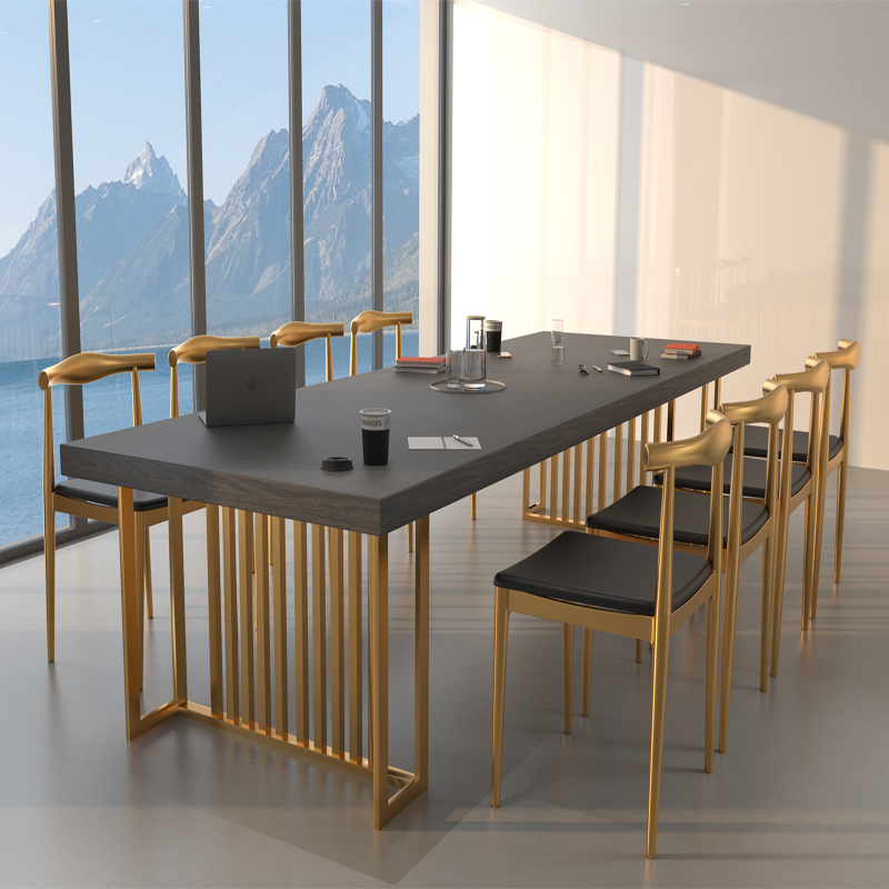 Retro industrial style solid wood conference table and chair combination American loft creative desk long table iron art negotiation work