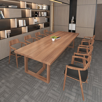 Solid wood meeting table long table Nordic minimalist modern multiperson talks table bench retro office table and chairs combination