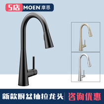 Moen kitchen faucet pull hot and cold all copper sink black fingerprint faucet wash basin sink 7864
