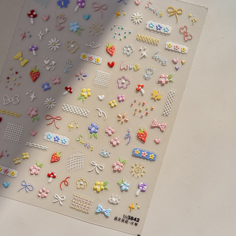 Cute Flower Embossed Nail Stickers, 3D Bow, Bunny, Small Flower, Playful Children's Nail Stickers, Ccd Decoration