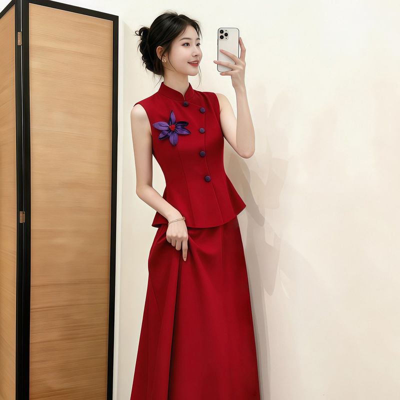 New Chinese-Style Cheongsam for Toasting, Burgundy Color, 2026 New Model, High-End Light Luxury Bridal Wedding Robe, Engagement Dress New Chinese-Style Cheongsam for Toasting, Burgundy Color, 2026 New Model, High-End Light Luxury Bridal Wedding Robe, Engagement Dress