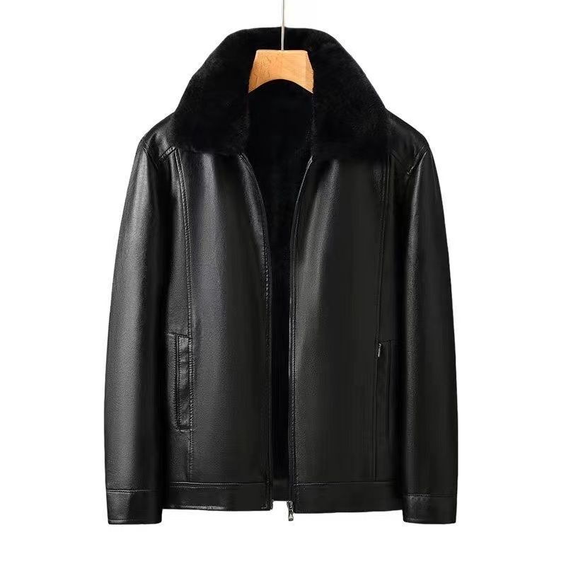 Winter Leather Jacket for Men, Fleece-Lined and Thickened, Leather Jacket for Middle-Aged and Elderly People, Suede Collar Coat, Loose and Warm, New Style for Dad Winter Leather Jacket for Men, Fleece-Lined and Thickened, Leather Jacket for Middle-Aged and Elderly People, Suede Collar Coat, Loose and Warm, New Style for Dad