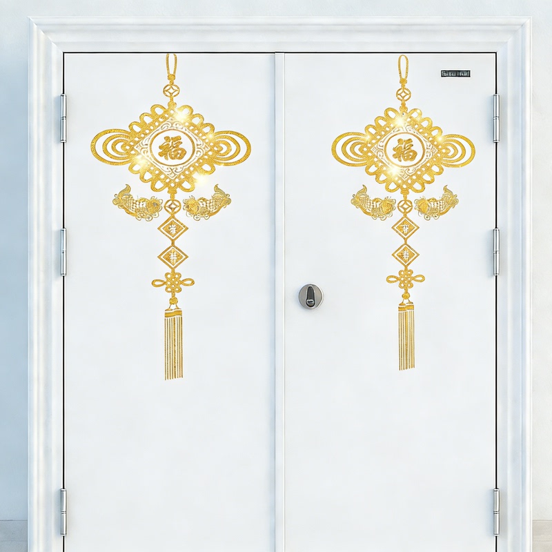 Gold and Yellow Chinese Knot Wall Stickers for Water Well Doors, Corridor, Hallway, Elevator Shaft Entrance, Gold Foil Self-Adhesive Stickers Gold and Yellow Chinese Knot Wall Stickers for Water Well Doors, Corridor, Hallway, Elevator Shaft Entrance, Gold Foil Self-Adhesive Stickers