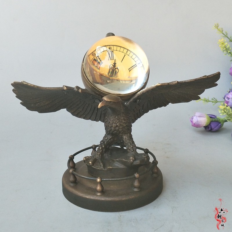 Ancient Play Miscellaneous Bronze Eagle Mechanical Clock Pendulum Pieces Pure Copper Crystal Old Mechanical Watch Seat Bell Craft Gift Hem Accessories Antique Collection