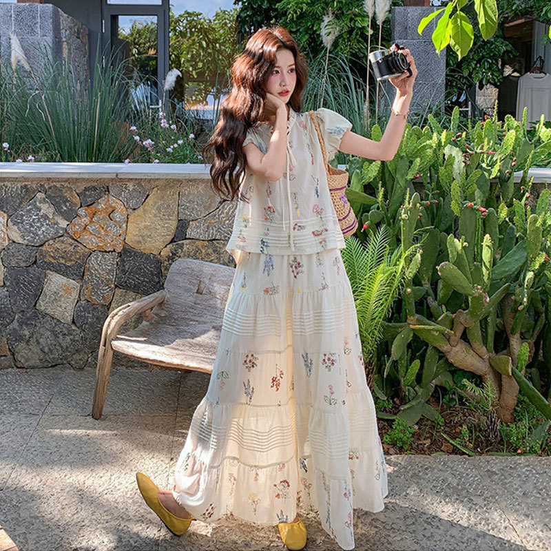 High-End Maternity Wear Summer Suit Puff Sleeve Lace-Up Shirt Skirt Women 2026 Summer Beautiful Skirt during Pregnancy