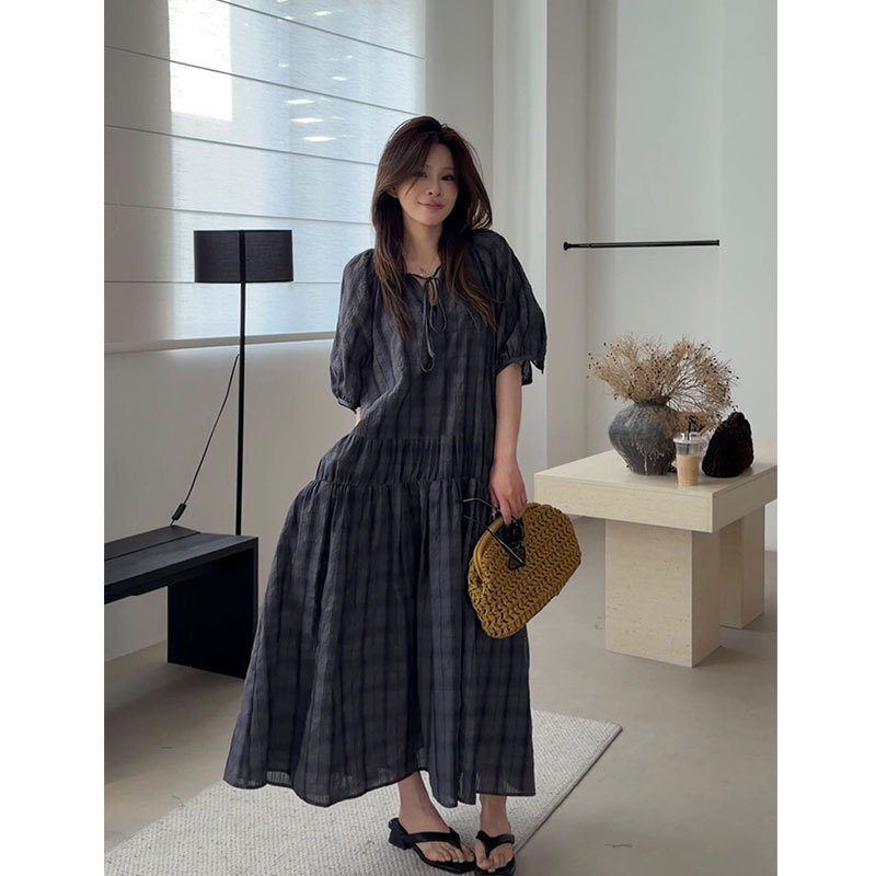 High-End Maternity Wear Summer Dress 2026 French Retro Plaid Elegant Linen-Like Loose Maternity Long Dress for Women High-End Maternity Wear Summer Dress 2026 French Retro Plaid Elegant Linen-Like Loose Maternity Long Dress for Women