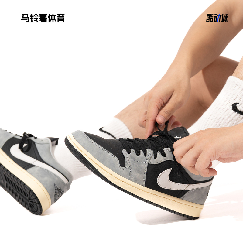 Nike Air Jordan 1 Aj1 Nike Black and Gray Men's Retro Low-Top Sports Basketball Shoes Hq2010-012