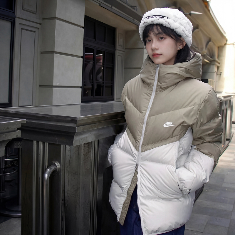 Nike Nike down Jacket Brown Patchwork Windproof Hooded Warm Casual Sports Winter Jacket Dv1132-247