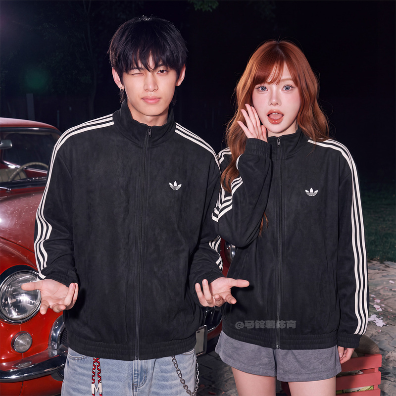 Adidas Adidas Clover Jacket Autumn New Black Suede Sports Stand Collar Jacket Ks9189