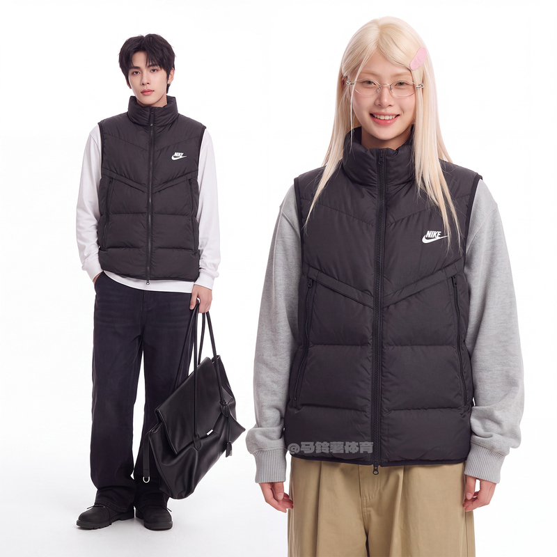 Nike Nike down Vest Autumn and Winter Black Sportswear for Men and Women Warm Stand Collar Sports Vest Dv1136-010